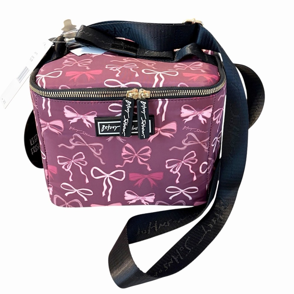Betsey Johnson Bow Print Lunch Bag Cooler Insulated Train Case Zippered